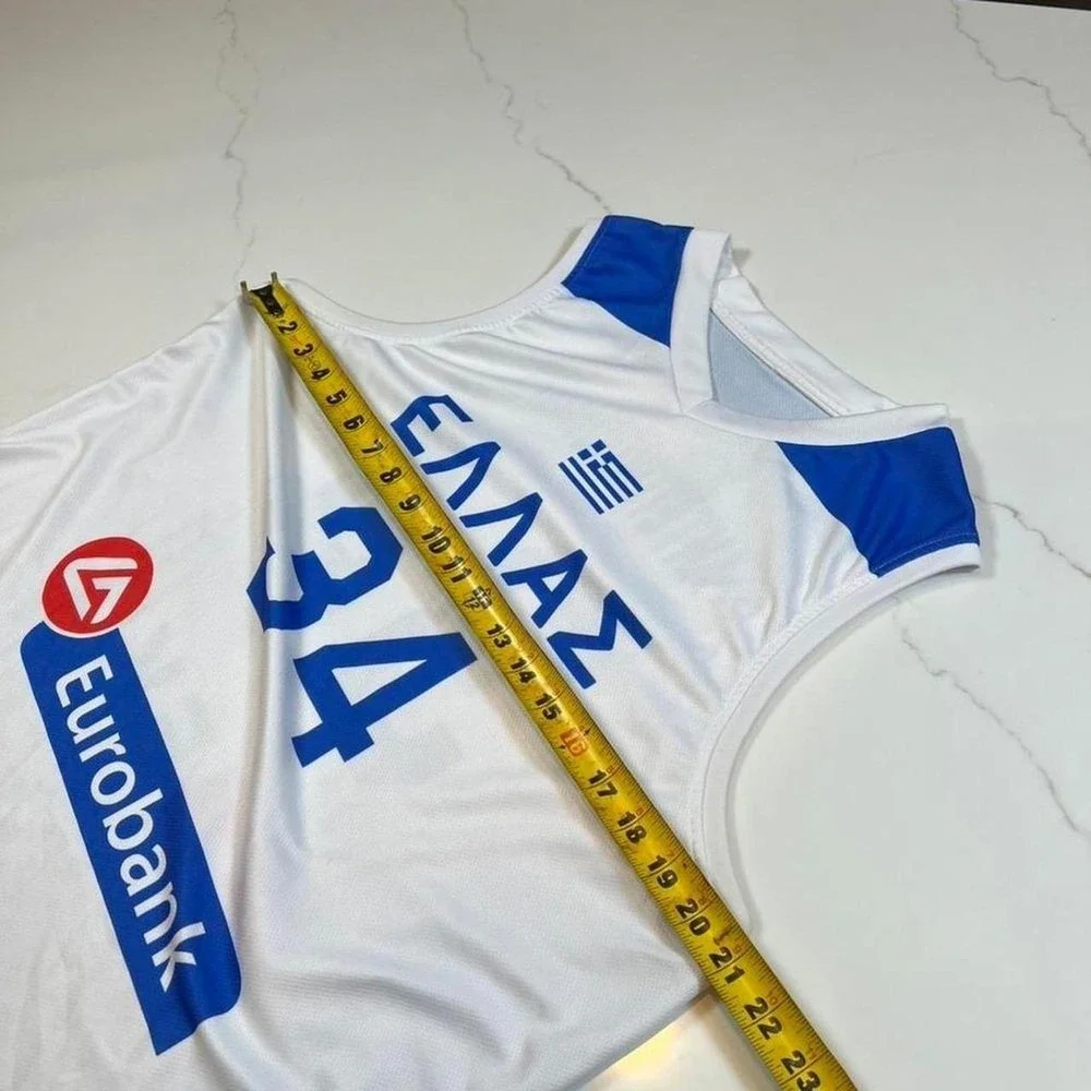 Greece Basketball Jersey Mens Giannis Antetokounmpo 34 White Blue Mesh L